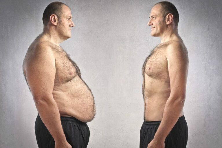 Foto dun home antes e despois de perder peso
